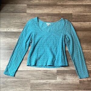 Maurices Blue Ribbed Crop Long Sleeve Top